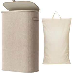 Slim Laundry Basket with Lid, Narrow Laundry Hamper with Plastic Handles